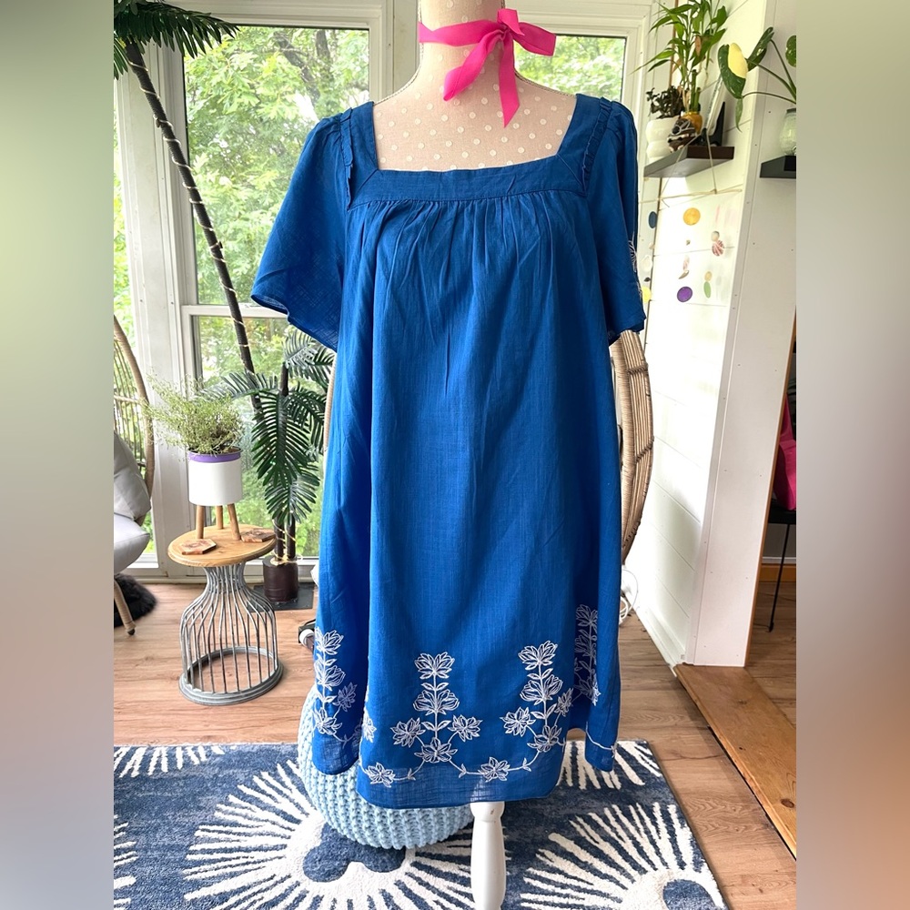 Draper James Maren Blouson Embroidered Cobalt Blue Shift Medium
